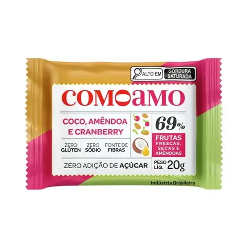 Snake de Coco, Amendoas e Cranberry Como Amo Zero Açúcar e Zero Glúten 20g
