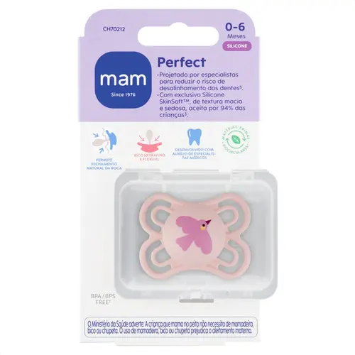 Chupeta Mam Perfect Rosa 0-6+Meses Ch70212 1 Unidades