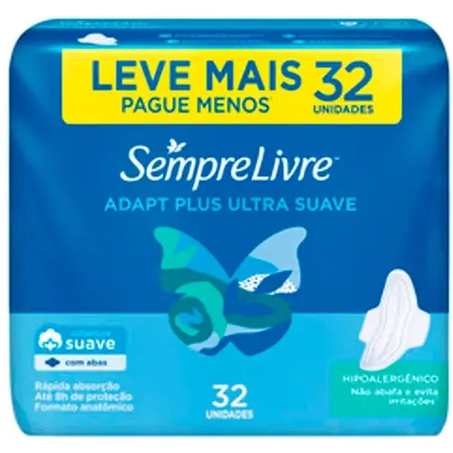 Absorvente Sempre Livre Adapt Plus Ultra Suave com Abas 32 Unidades