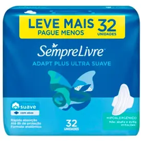 Absorvente Sempre Livre Adapt Plus Ultra Suave com Abas 32 Unidades