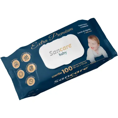 Toalha Umedecida Extra Premium 100 Unidades Sancare