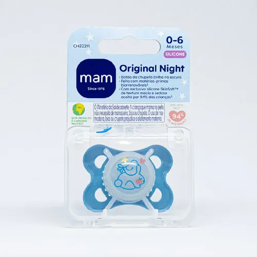 Chupeta MAM Original Night Azul RN Nº1 0-6 Meses - 1 Unidade