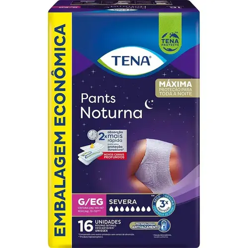 Roupa Íntima Descartável Tena Pants Noturna G/EG Unissex 16 Unidades