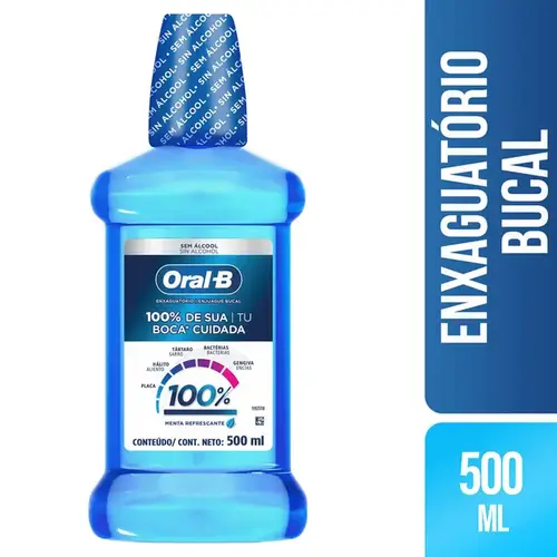 Enxaguante Bucal Oral B 100% de Sua Boca Sem Álcool 500ml