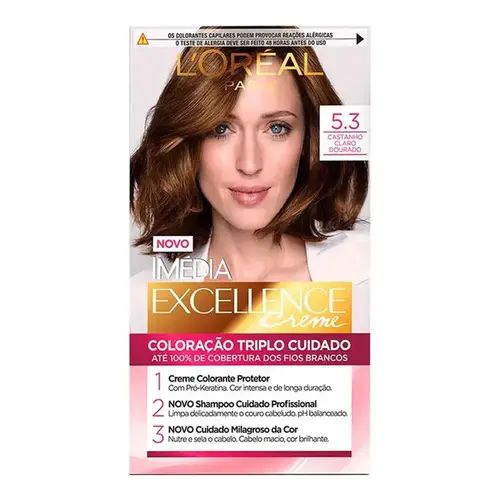 Tintura de Cabelo Imédia Excellence Creme 5.3 Castanho Claro Dourado L'Oréal Paris 1 Unidade