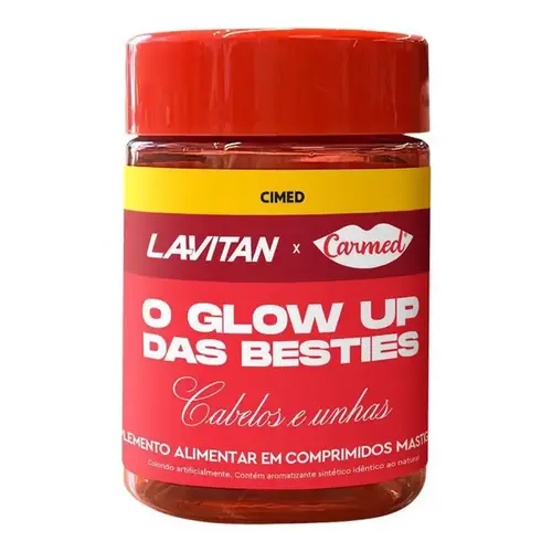 Suplemento Alimentar Lavitan Carmed Cabelos e Unhas Iogurte de Morango 60 Comprimidos Mastigáveis