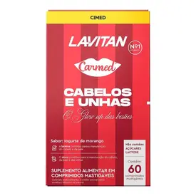 Suplemento Alimentar Lavitan Carmed Cabelos e Unhas Iogurte de Morango 60 Comprimidos Mastigáveis