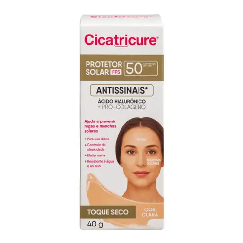 Protetor Solar Facial Cicatricure Antissinais FPS50 Cor Clara 40g