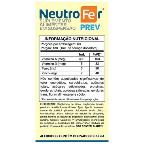 Polivitamínico Neutrofer Prev Chocolate e Brigadeiro 60ml