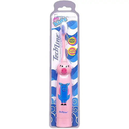 Escova Dental Eletrica Infantil Porquinho - Techline Rosa