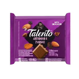 Chocolate Garoto Talento Amêndoas e Uvas Passas 25g