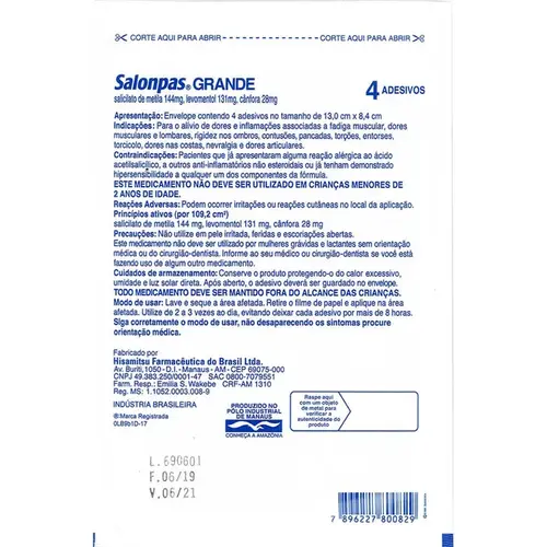 Salonpas Adesivo - Tamanho Grande - 4 Adesivos Transdérmicos