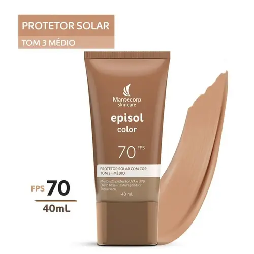 Protetor Solar Facial Episol Color FPS 70 Tom 3 Médio 40g
