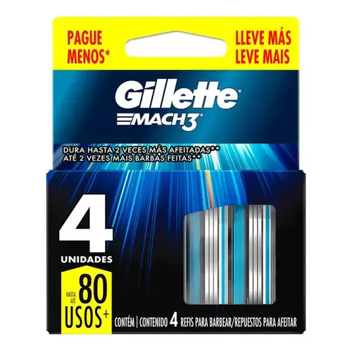 Carga Refil Aparelho de Barbear Gillette Mach3 Turbo - 4 Unidades