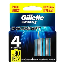 Carga Refil Aparelho de Barbear Gillette Mach3 Turbo - 4 Unidades
