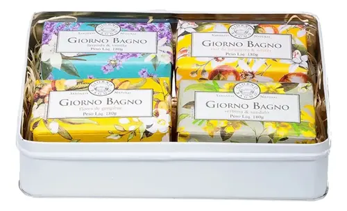 Kit Sabonetes em Barra Giorno Perfumaria Lata Presenteável com 4 Unidades