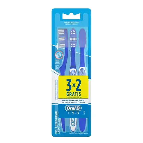 Escova de Dente Oral B Presságio 1 2 3 Limpeza Brilhante Média 40 3 Unidades