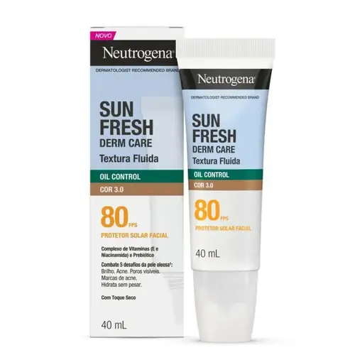 Protetor Solar Facial Neutrogena Sun Fresh Derm Care Oil Control Fluido Cor 3.0 FPS80 40ml