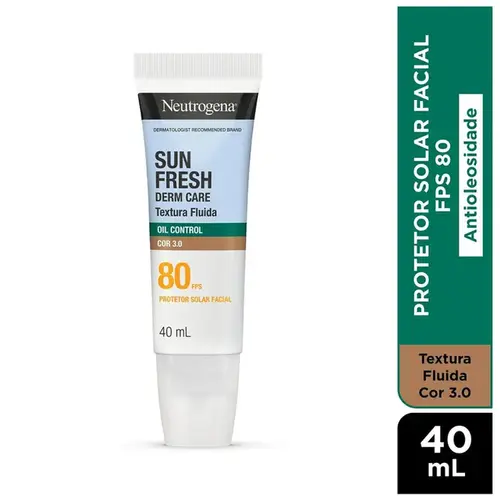 Protetor Solar Facial Neutrogena Sun Fresh Derm Care Oil Control Fluido Cor 3.0 FPS80 40ml