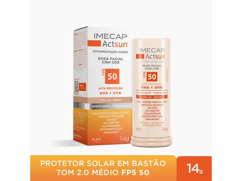 Protetor Solar Facial em Bastão Imecap Actsun Stick FPS 50 Cor 2.0 Médio 15g