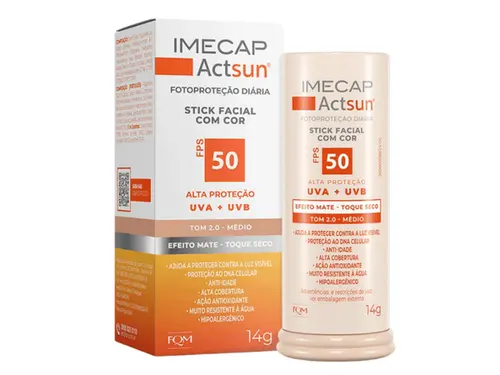 Protetor Solar Facial em Bastão Imecap Actsun Stick FPS 50 Cor 2.0 Médio 15g