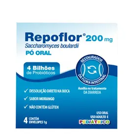 Repoflor Pediátrico 200mg - Sabor Morango 4 Envelopes com 1g