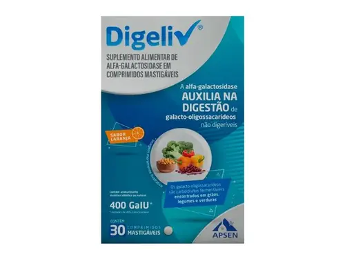 Digeliv 400GalU Sabor Laranja 30 Comprimidos Mastigáveis