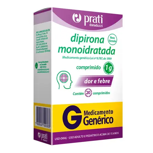 Dipirona Monoidratada 1g - 20 Comprimidos - Prati-Donaduzzi - Genérico