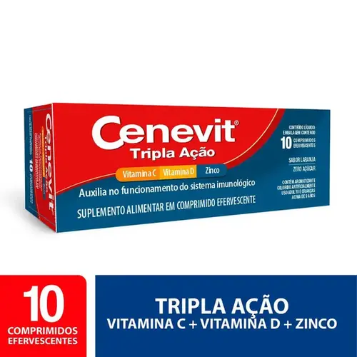 Cenevit Tripla Ação Vitamina C + D + Zinco 10 Comprimidos Efervescentes