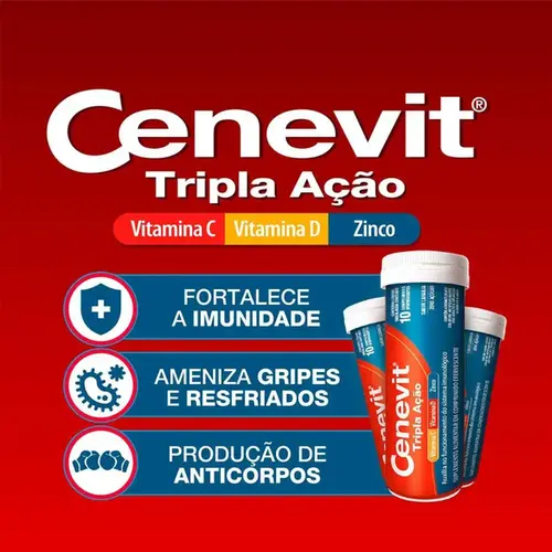 Cenevit Tripla Ação Vitamina C + D + Zinco 10 Comprimidos Efervescentes
