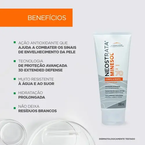 Protetor Solar Neostrata Minesol Corpo e Rosto FPS 70 Antioxidante 200ml
