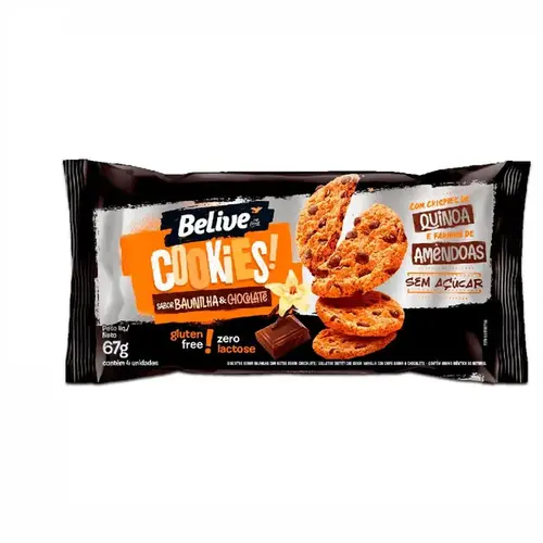Cookies Belive Zero Açúcar Sabor Baunilha e Chocolate 67g