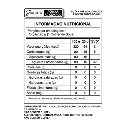 Mel Orgânico Cacau Bee com Cacau e Maracujá 280g