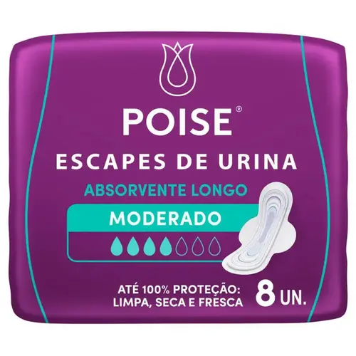 Absorvente para Incontinência Poise Longo Absorção Moderada com Abas 8 Unidades