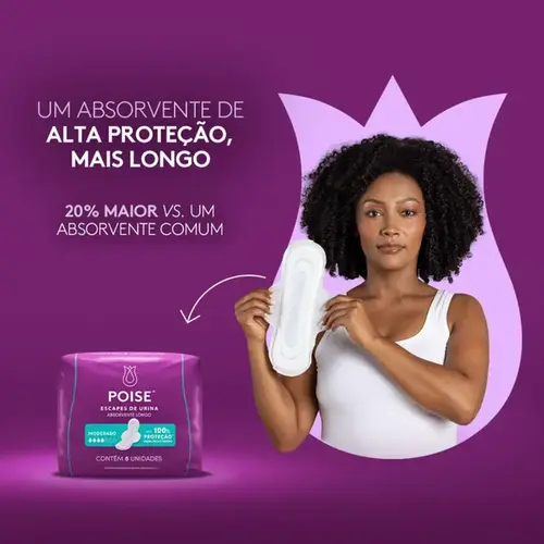 Absorvente para Incontinência Poise Longo Absorção Moderada com Abas 8 Unidades