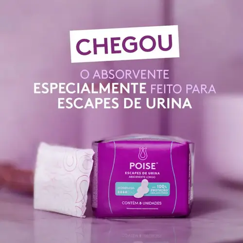 Absorvente para Incontinência Poise Longo Absorção Moderada com Abas 8 Unidades