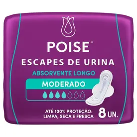 Absorvente para Incontinência Poise Longo Absorção Moderada com Abas 8 Unidades
