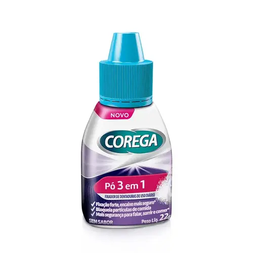 Pó Fixador de Dentadura Corega 3 em 1 Sem Sabor 22g
