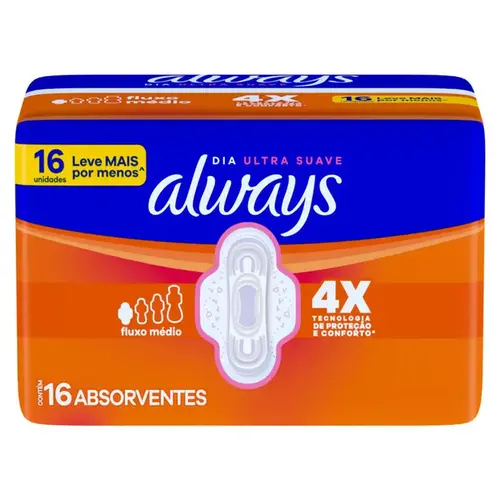 Absorvente Always Dia Ultra Suave com Abas 16 Unidades
