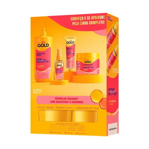Kit Niely Gold Reconstrução Potente Shampoo 275ml + Condicionador 175ml