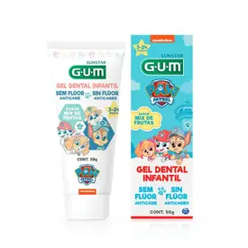 Gel Dental Infantil GUM Patrulha Canina Sem Flúor Sabor Mix de Frutas 50g
