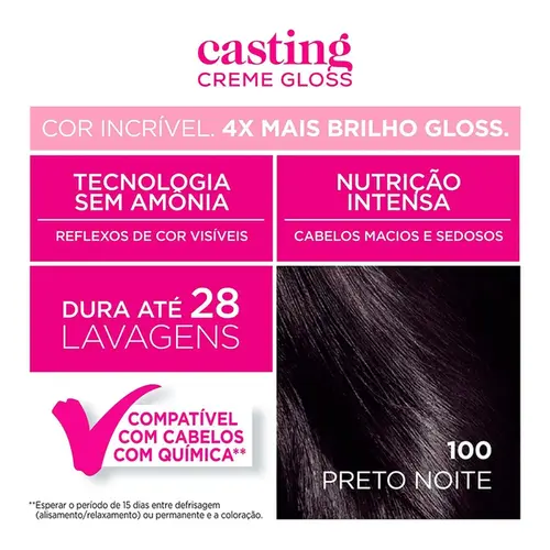 Tintura de Cabelo Casting Creme Gloss 100 Preto Noite L'Oréal Paris 1 Unidade