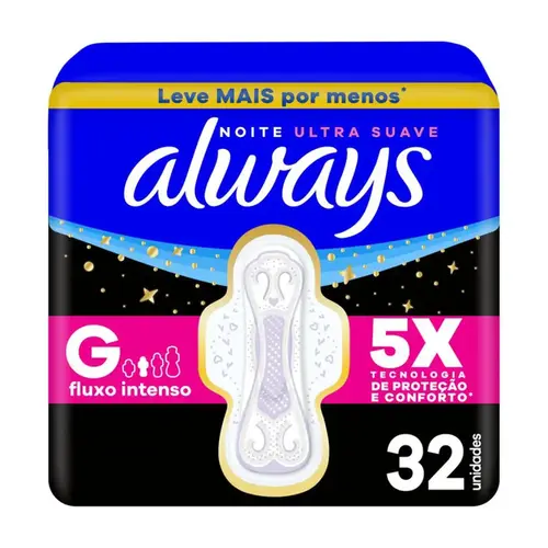 Absorvente Always Noite Ultra Suave G com Abas 32 Unidades