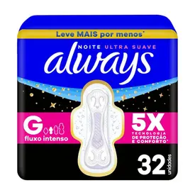 Absorvente Always Noite Ultra Suave G com Abas 32 Unidades