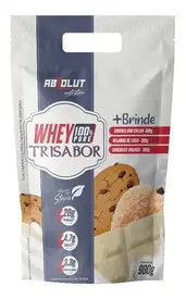 Whey 100% Concentrado Trisabor Pouch 900g – Absolut Nutrition - (Cookies, Beijinho Coco e Chocolate Branco)