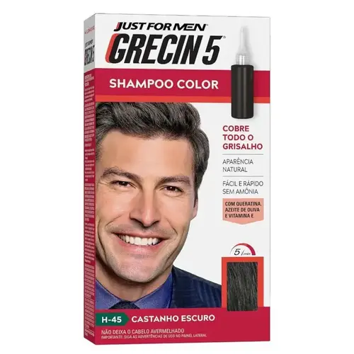 Tonalizante Masculino Grecin 5 Shampoo Color H-45 Castanho Escuro 60ml