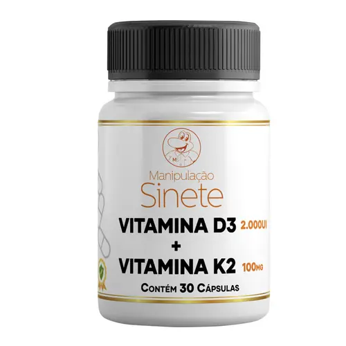 Vitamina D3 2.000UI + Vitamina K2 100mg 30 Cápsulas - Manipulação Sinete