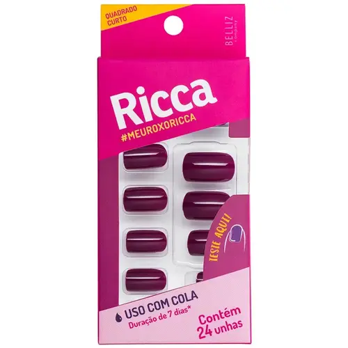 Unhas Postiças Ricca Roxo Ametista com 24 Unidades