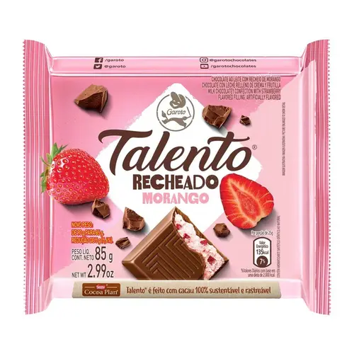 Chocolate Garoto Talento Recheado Morango 85g