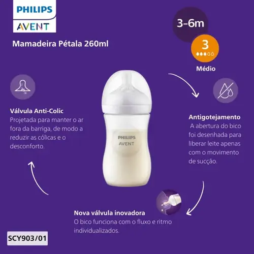 Mamadeira Philips Avent Pétala 3-6 Mêses 260ml 1 Unidade